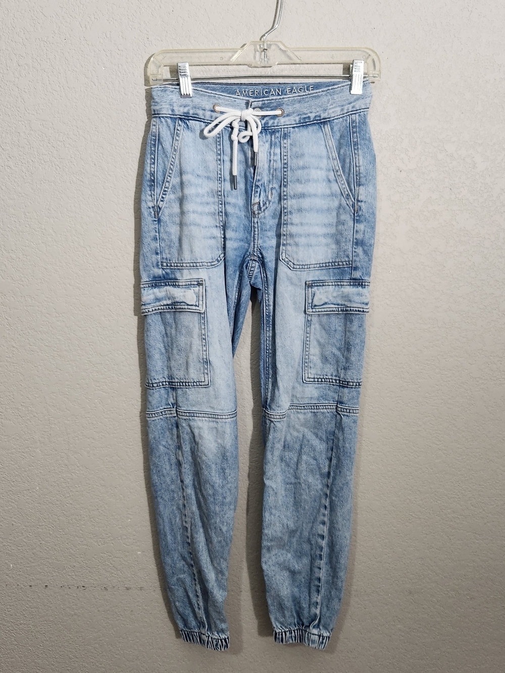 American Eagle Light Blue Drawstring Denim Joggers Size 000